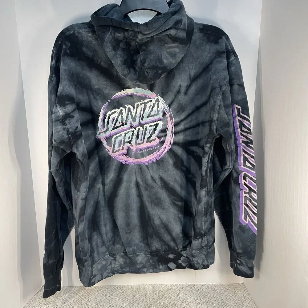 Santa Cruz Colortone Adult M Gray Black Tie Dye Hoodie Sweatshirt - Picture 3 of 8